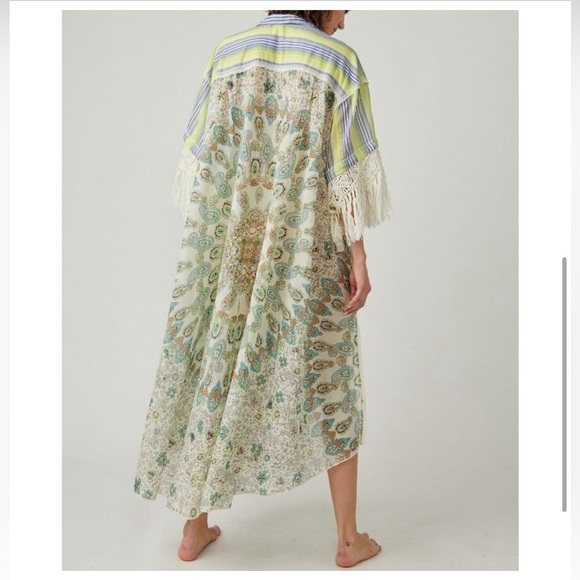 FREE PEOPLE Watching Waves Maxi Shirt / Aquamarine Combo - Picture 9 of 13